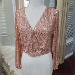 NWT Sz.XL Rose Gold Sequins Long Sleeve Top